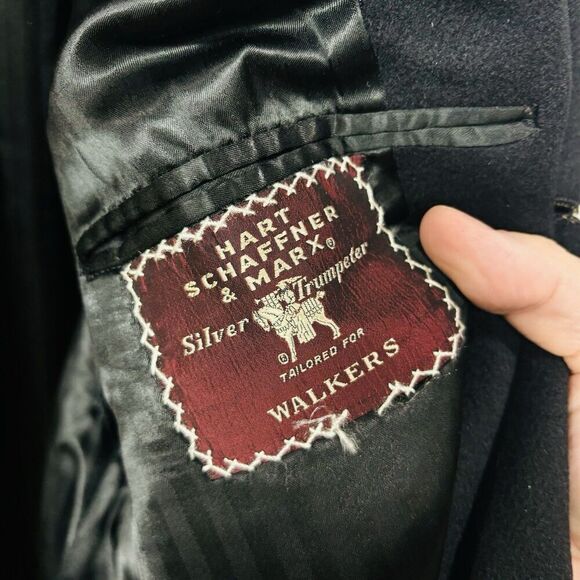 Vintage 60s Hart Schaffner Marx 100% Cashmere Silver Trumpeter Overcoat 42R 44R - Picture 9 of 10